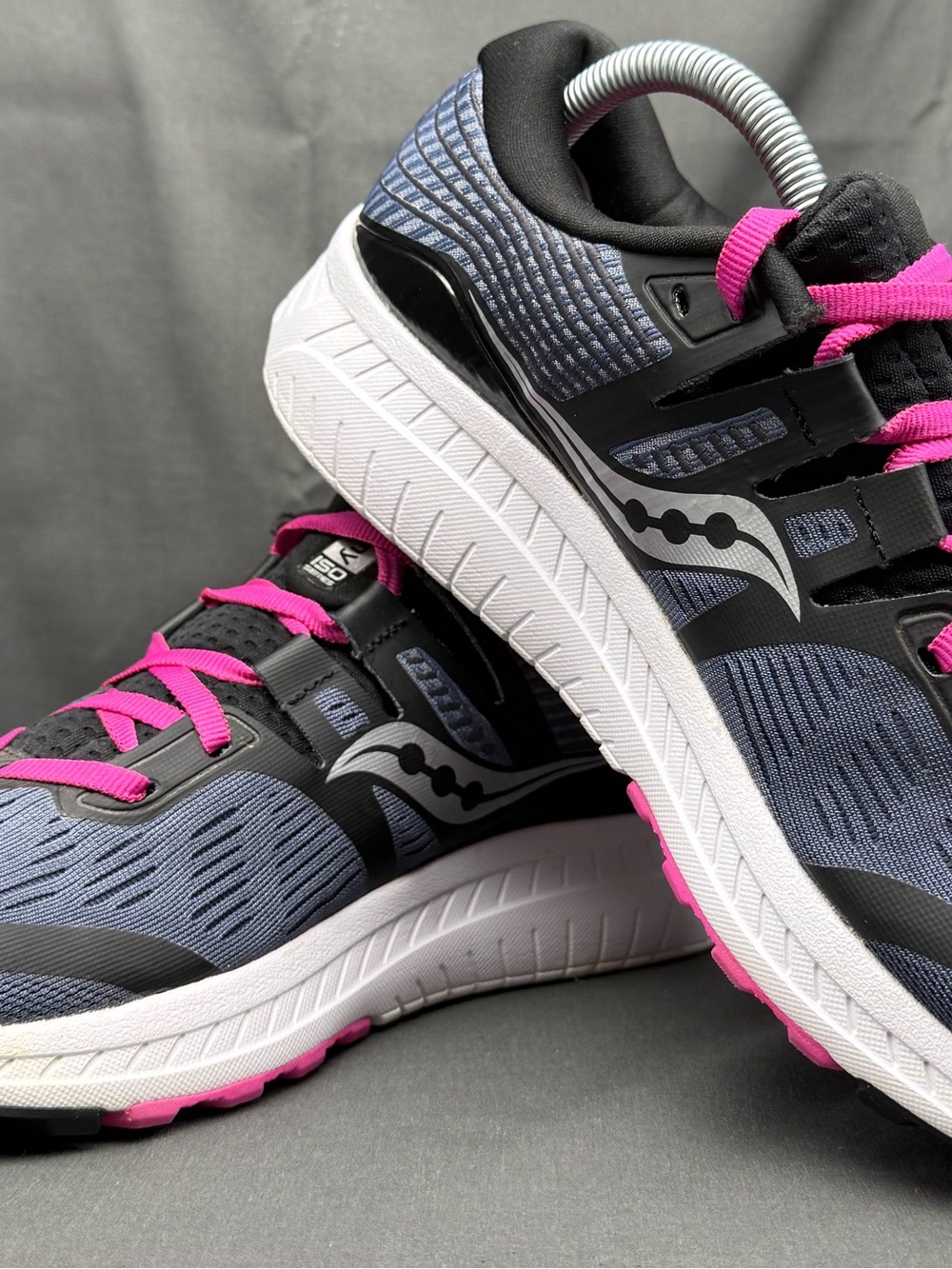 Saucony Blue Gray Running Shoes with Pink Accents